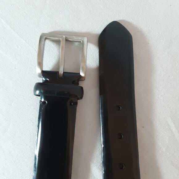 Cobbler Canada Mens Classic Belt 36 Waist Shiny Black Leather Brass Buckle - Picture 7 of 12